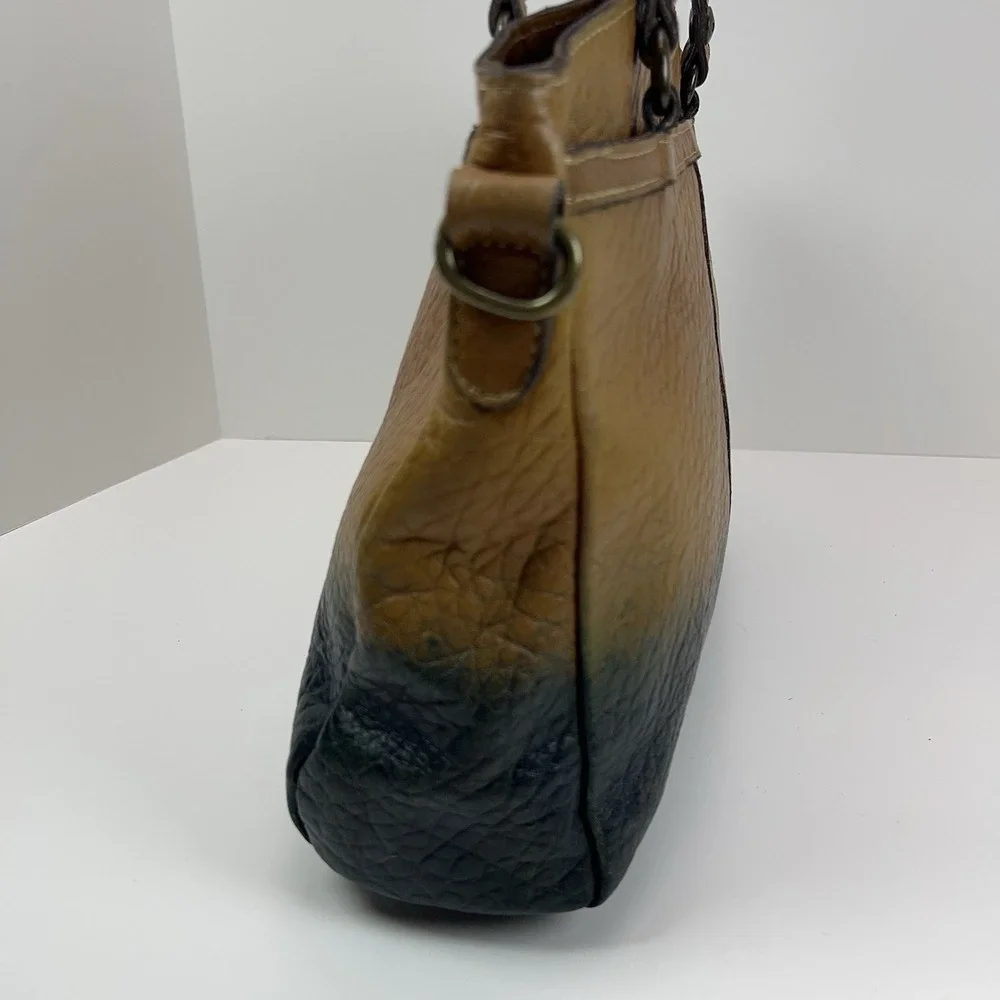 PATRICIA NASH Poppy Italian Leather Satchel Tote Distressed‎ Gradient Brown Blue